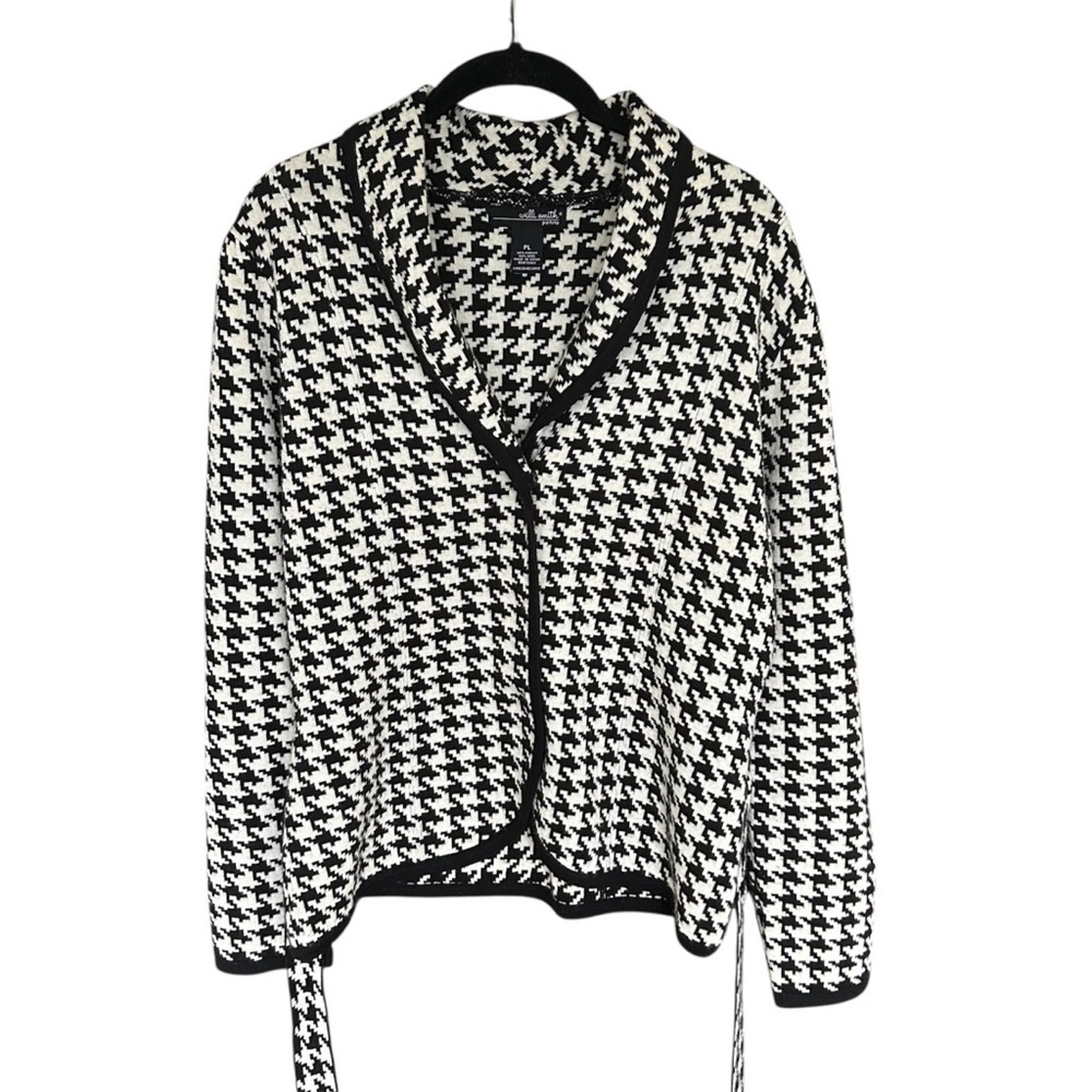 Willi Smith Petite Houndstooth Stretch Knit Jacket Blazer - Black & White PL